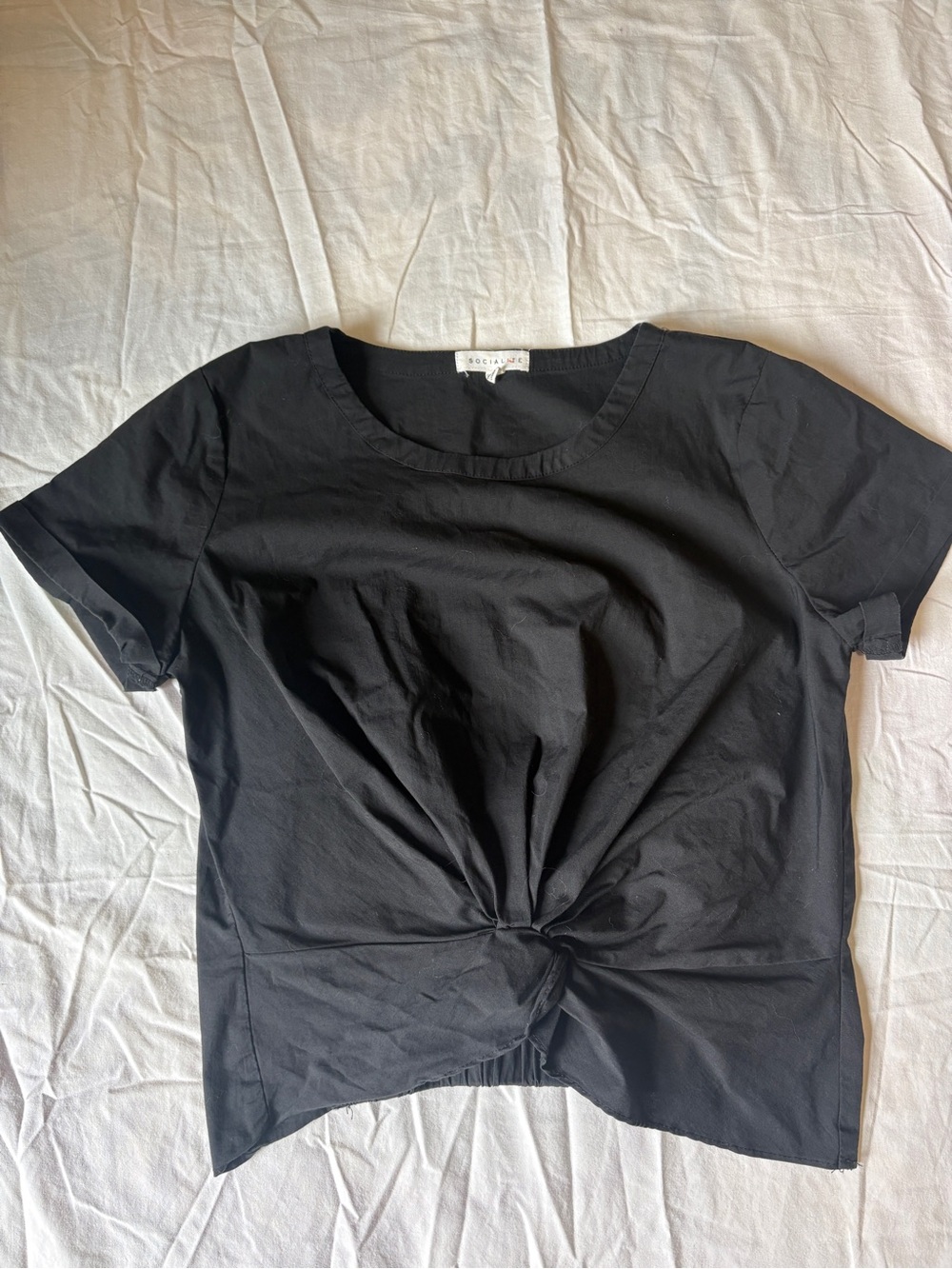 Socialite Black Short Sleeve Twist-Front Tee